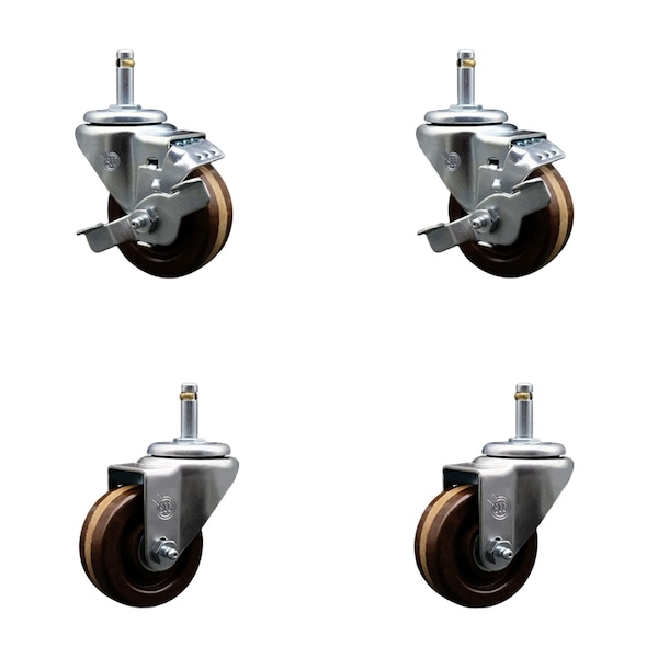 Service Caster 3 High Temp Phenolic Wheel Swivel 7/16'' Grip Ring Stem Caster Set 2 Brakes, 4PK SCC-GR20S314-PHRHT-716138-2-TLB-2 - main